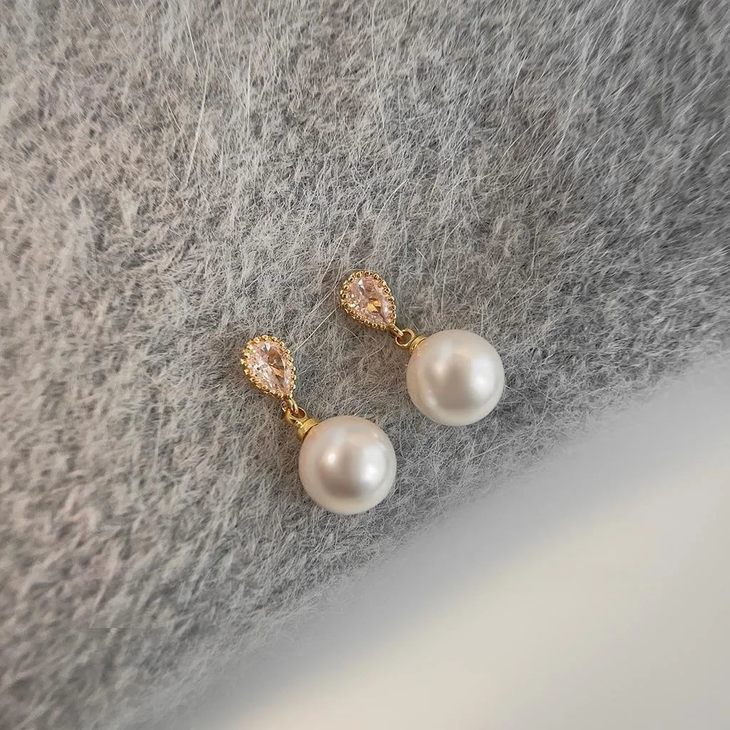 Light Luxury Glass Pearl Zircon Teardrop Drop Earrings For Women