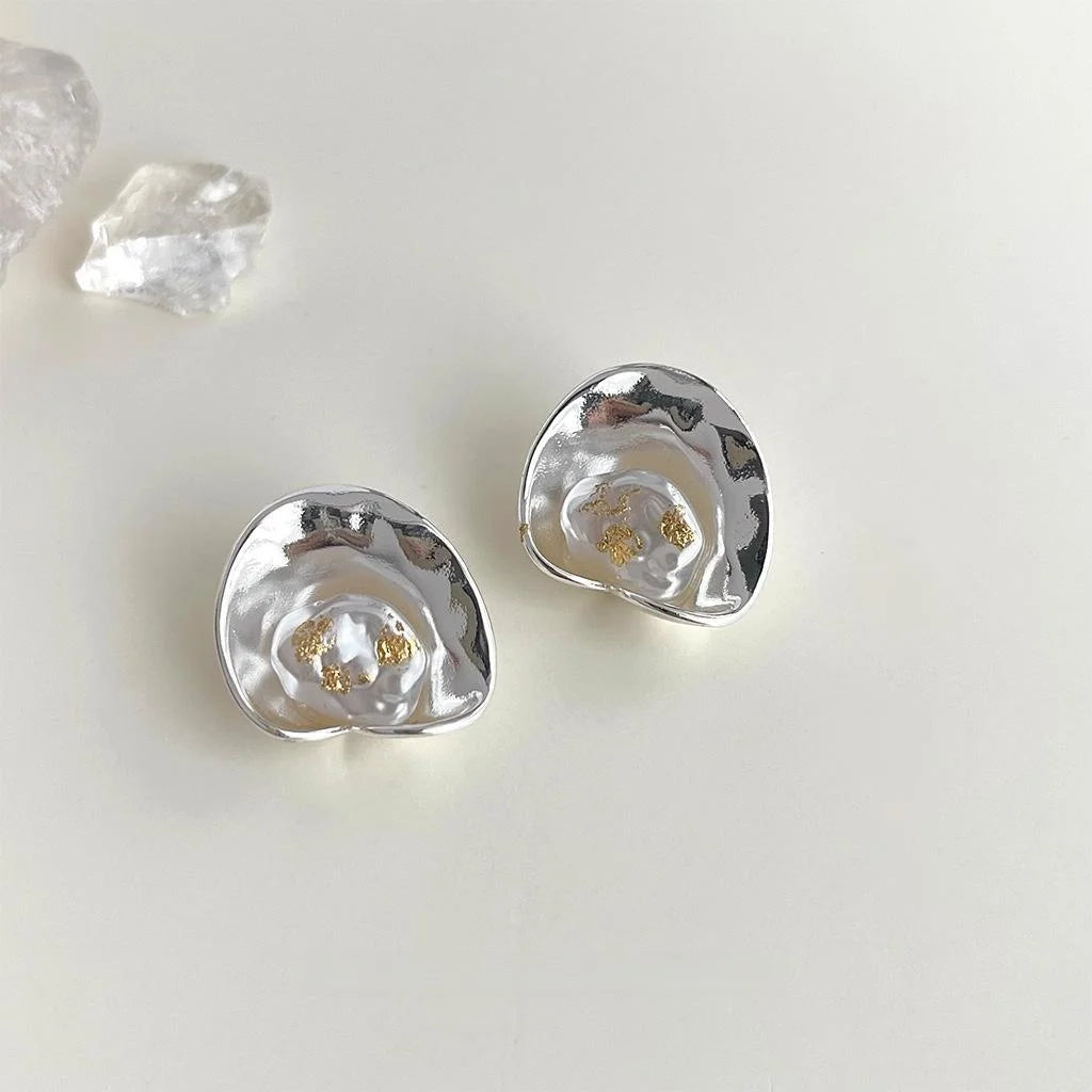 Designer Geometric Ruffle Copper High Gloss Pearl Drop Earrings Premium Sweet Cool Style
