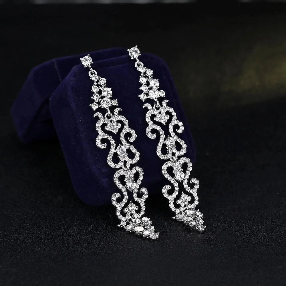 Luxury Rhinestone Alloy Chandelier Earrings, Elegant Long Dangle Bridal Jewelry For Wedding Party Gift