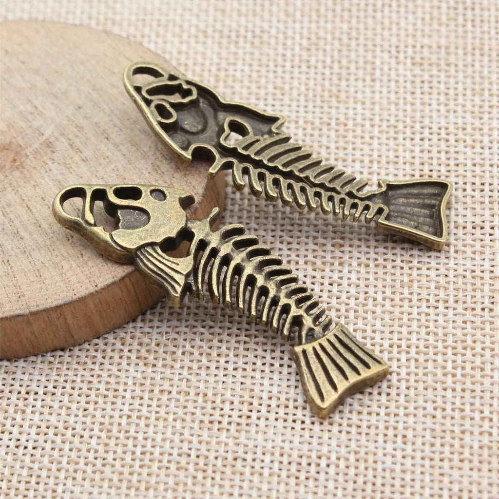 56x18mm 6.4g Multicolor Zinc Alloy Fish Bone Charm Pendant for Necklace Bracelet Jewelry Making