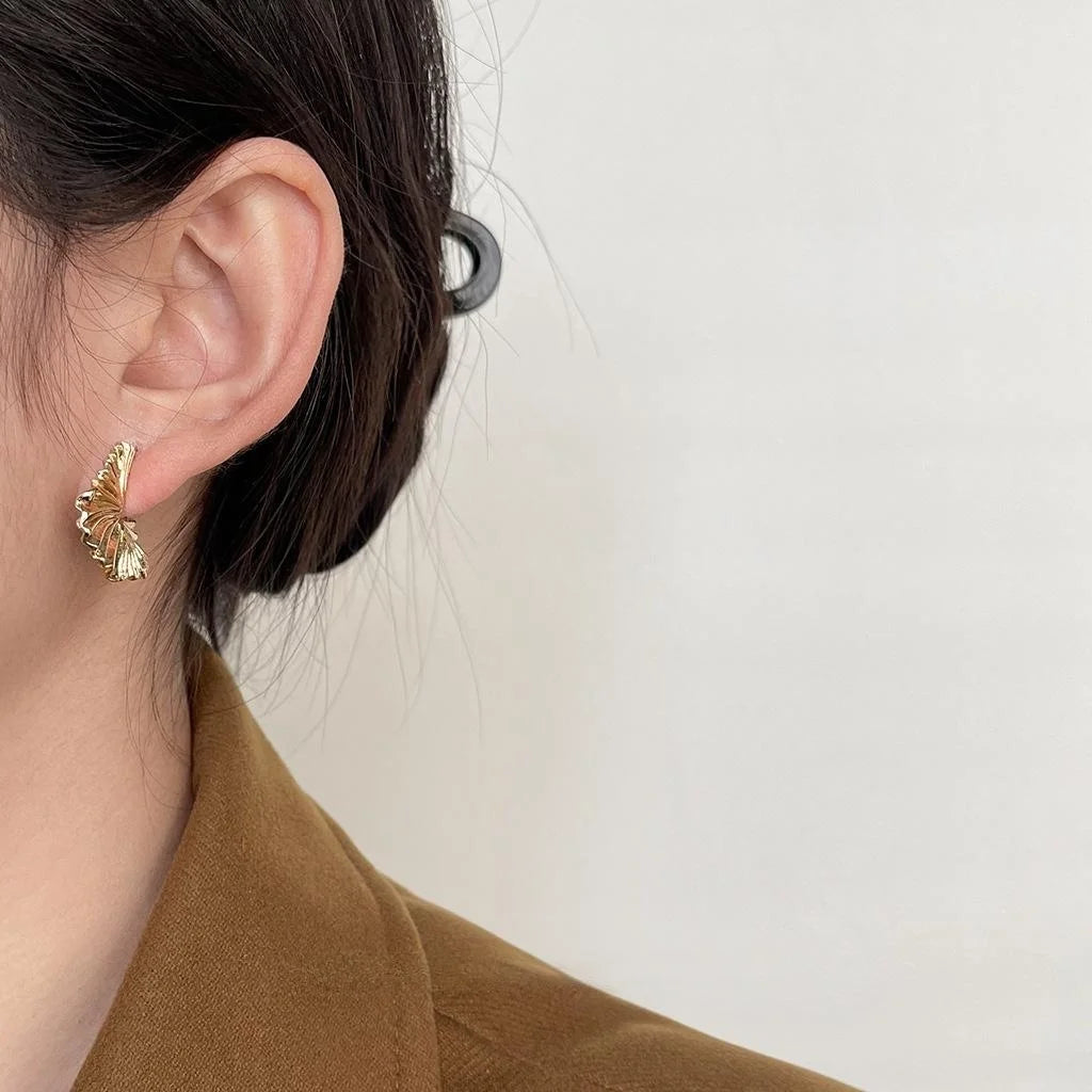 14K Gold Plated Copper Irregular Ruffle Drop Earrings Bohemian Geometric Jewelry