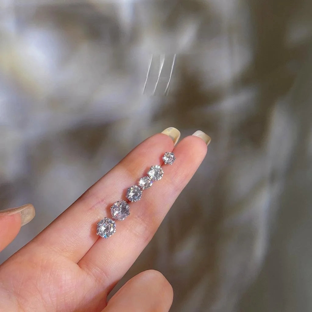 Silver Plated Copper Zircon Stud Earrings, Tiny Round Geometric Cartilage Earrings For Women