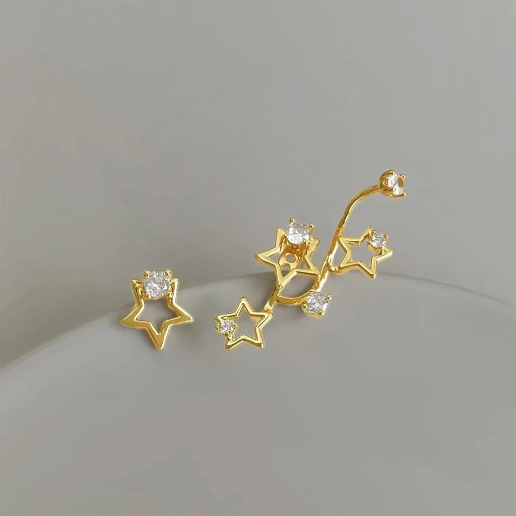 Asymmetric Star Zircon Copper Drop Earrings Style Galaxy Micro Pave Jewelry