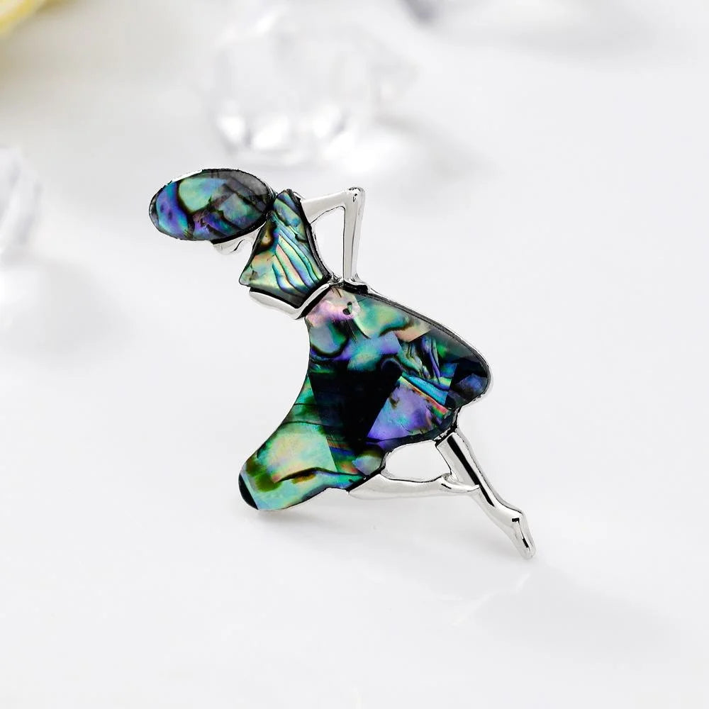 Elegant Mother Of Pearl Dancing Girl Brooch, Alloy Shell Lapel Pin Corsage For Suit Accessory Gift