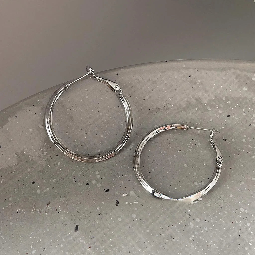 Sweet Cool Silver Plated Metal Geometric Round Hoop Earrings Statement Ear Cuffs