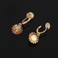 Luxury Colorful Zircon Daisy Flower Drop Stud & Clip On No Piercing Gold Alloy Spiral Hoop Earrings