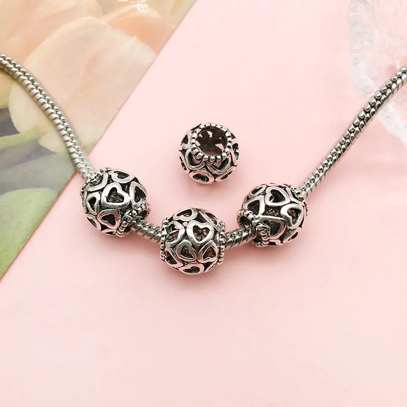 Vintage Zinc Alloy Hollow Round Large Hole Spacer Beads 9mm for DIY Bracelet Necklace