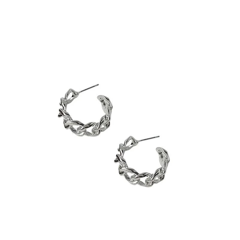 Sweet Cool Alloy Drop Earrings With Silver Plated Pins And Chamfered Square Chain Design
