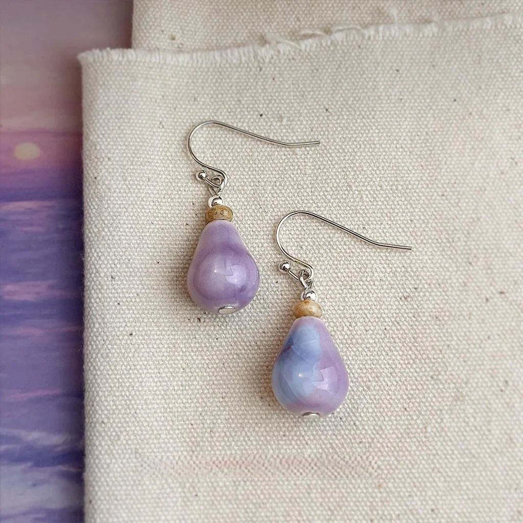 Gradient Purple Ceramic Teardrop Drop Earrings New Chinese Artistic Geometric Jewelry