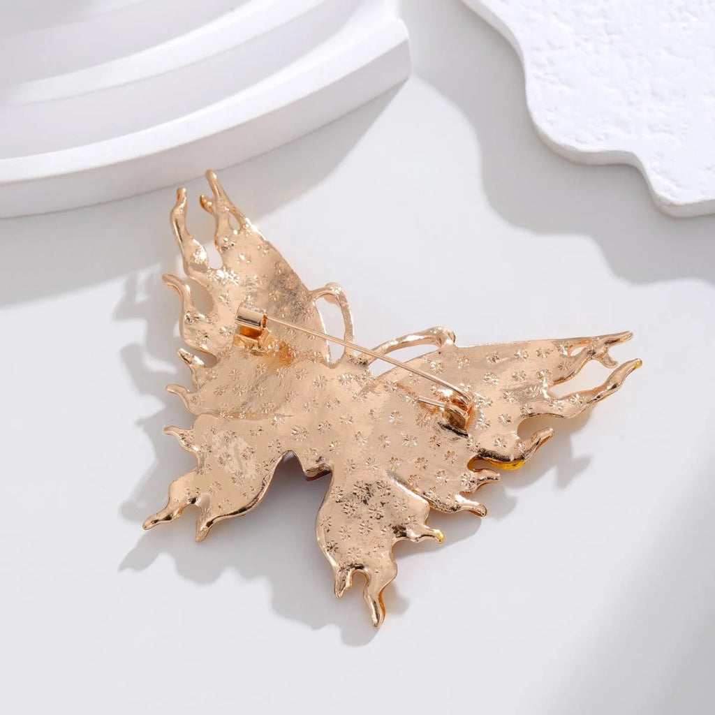 Luxury Flame Butterfly Alloy Enamel Brooch With Colorful Rhinestones, Elegant Lapel Pin Corsage Gift