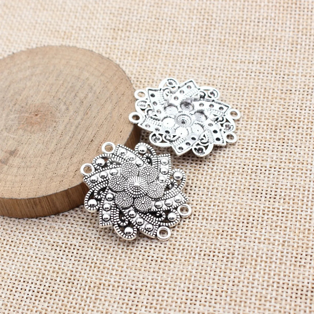 35x32mm 4.1g Antique Silver Zinc Alloy Four-Hole Connector Charm for Body Chain Waist Chain Jewelry
