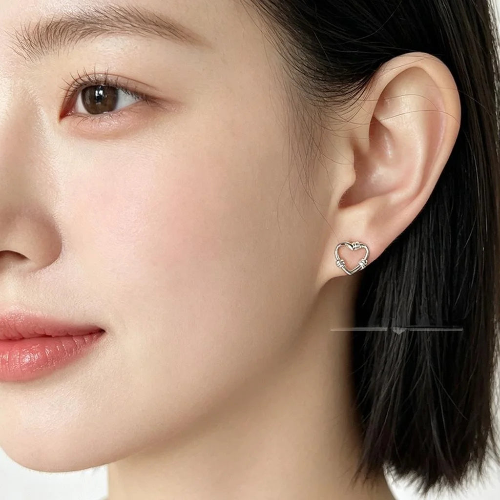 Minimalist Copper Knot Hollow Heart Stud Earrings Versatile Commuter Fashion Jewelry