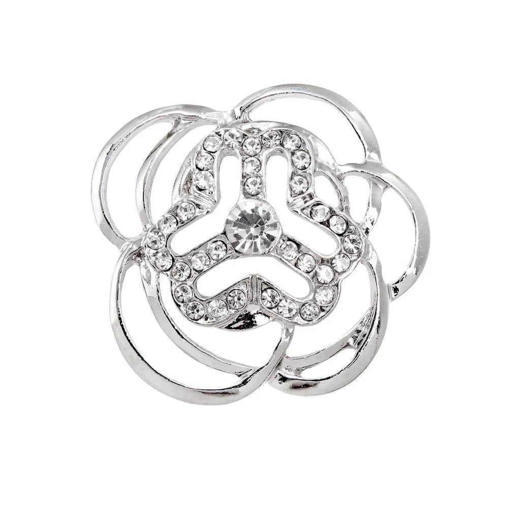 Elegant Rose Gold Alloy Flower Emblem Brooch With Rhinestones, Women's Lapel Pin Suit Accessory Gift