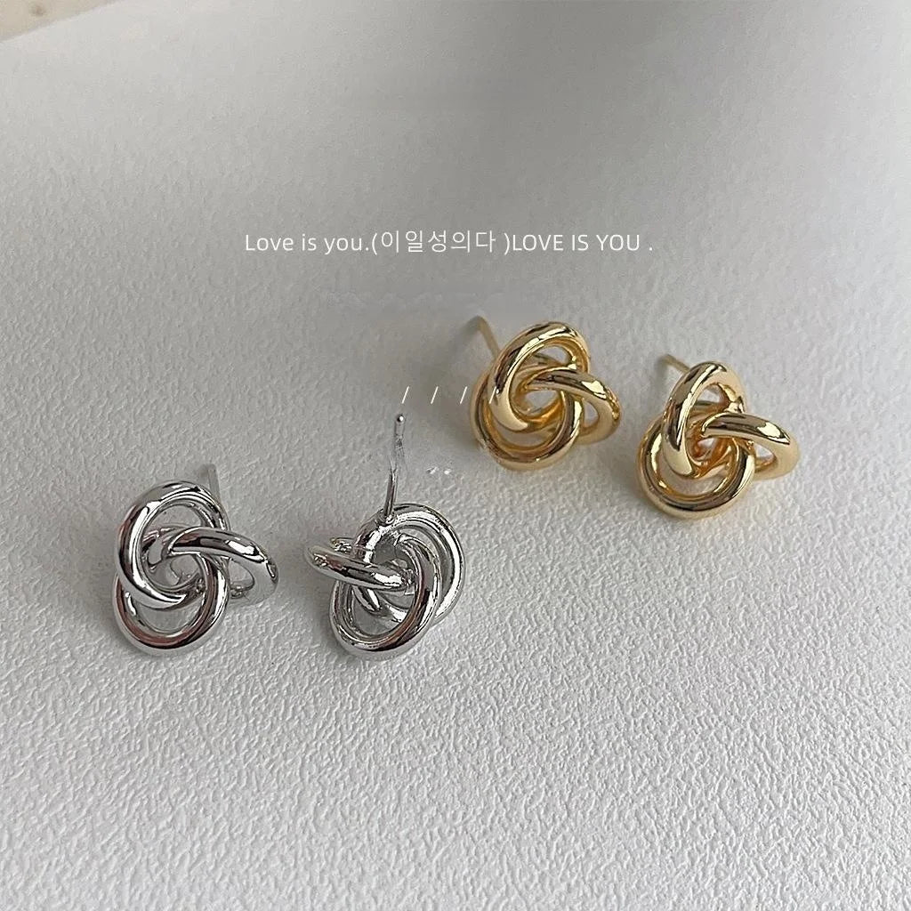 14K Gold Plated Copper Mobius Knot Geometric Stud Earrings, Irregular Luxury Fashion Jewelry