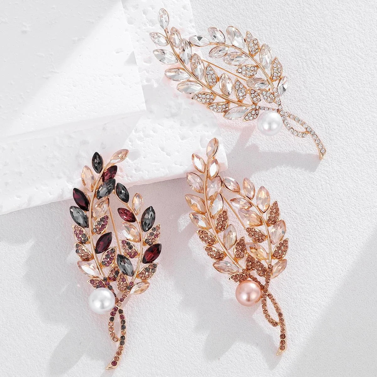 Elegant Willow Branch Bouquet Brooch With Alloy Rhinestone Leaves And Faux Pearl, Women's Lapel Pin Corsage Gift