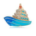 Luxury Cruise Ship Enamel Rhinestone Brooch Elegant Alloy Lapel Pin Corsage For Suit Coat Gift
