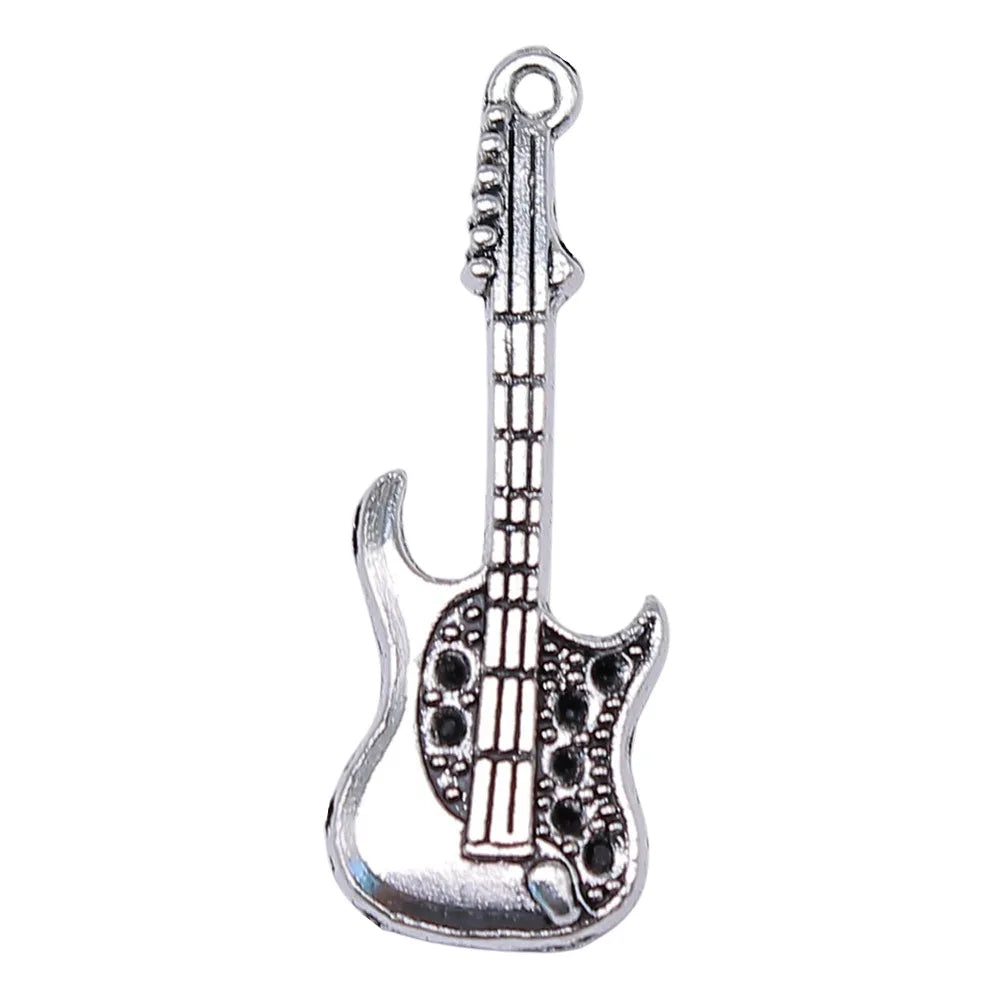 36x12mm 2.7g Antique Silver Zinc Alloy Guitar Charm Pendant for DIY Music Jewelry Making