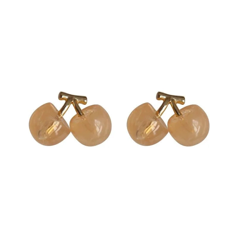 Sweet Cherry Stud Earrings 14K Plated Copper Resin Fruit Design Summer Cute Jewelry