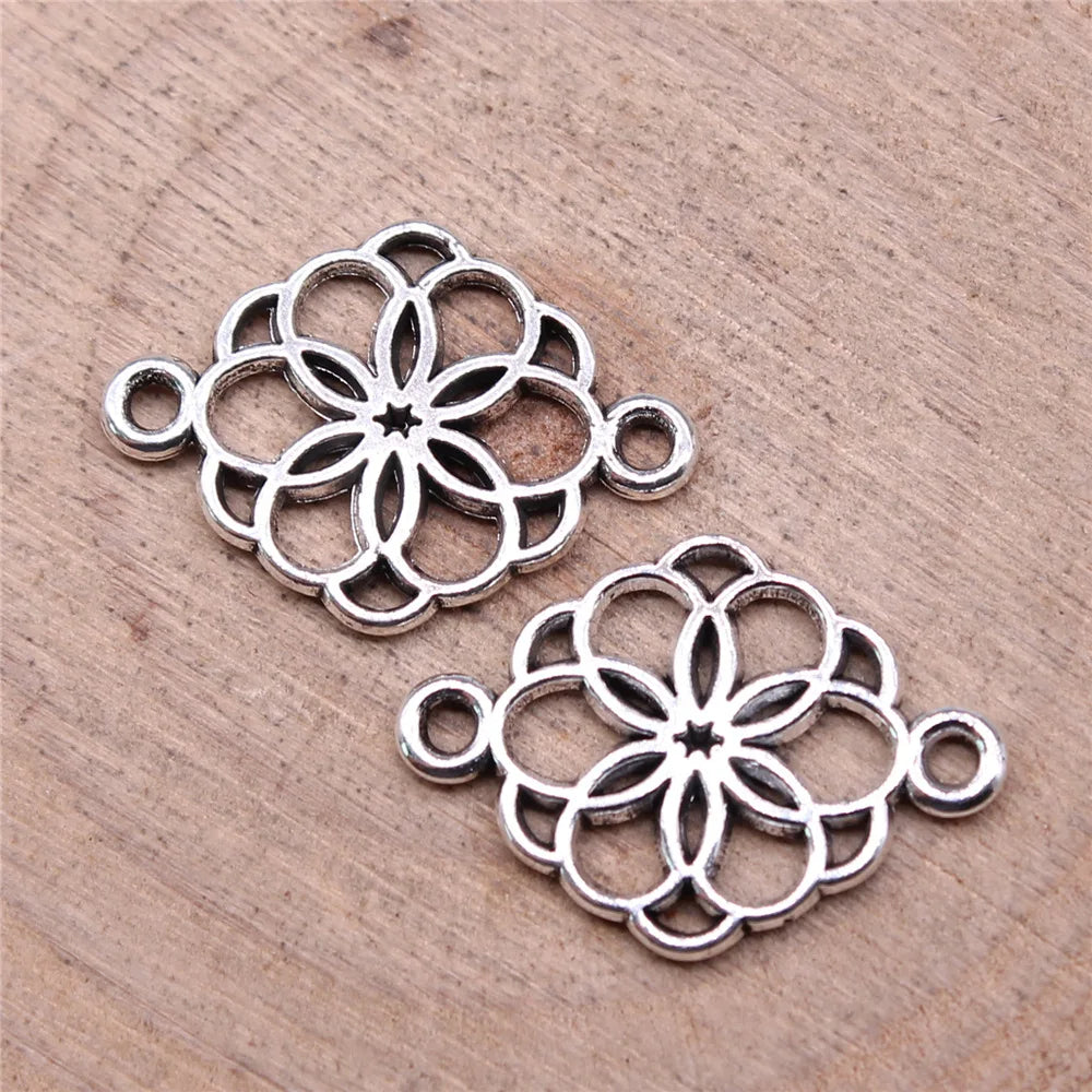 21x15mm 0.91g Antique Silver Zinc Alloy Geometric Flower Connector Charm Pendant for DIY Jewelry