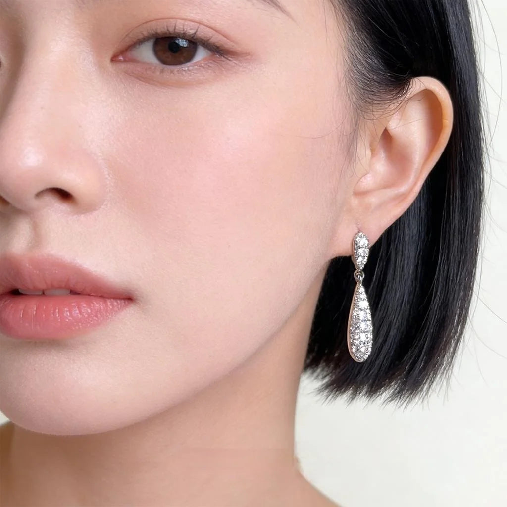 Luxury Zircon Micro Pave Copper Teardrop Geometric Long Drop Earrings