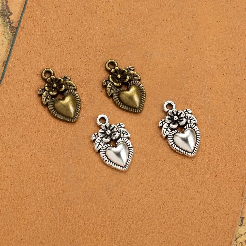 18x11MM Antique Silver Zinc Alloy Flower Heart Charm Pendant for DIY Necklace Bracelet Jewelry Making