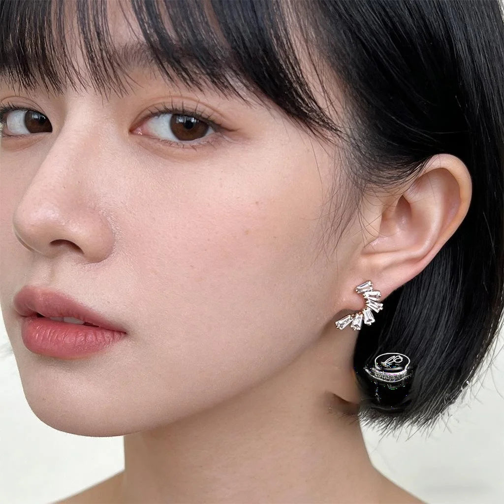 14K Plated Micro Pave Zircon Irregular Geometric Stud Earrings Korean Chic Sparkling Firework Jewelry