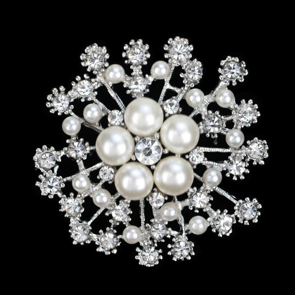 Elegant Floral Pearl And Rhinestone Brooch, Sparkling Alloy Lapel Pin Corsage For Women Suit Accessory Gift