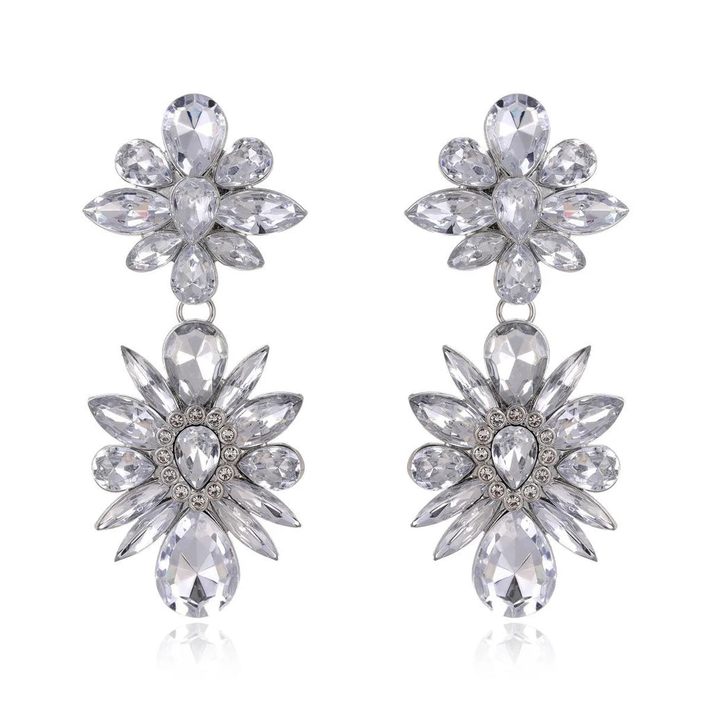 Luxury Purple Rhinestone Crystal Flower Alloy Drop Earrings For Women Wedding Party Banquet Jewelry Gift