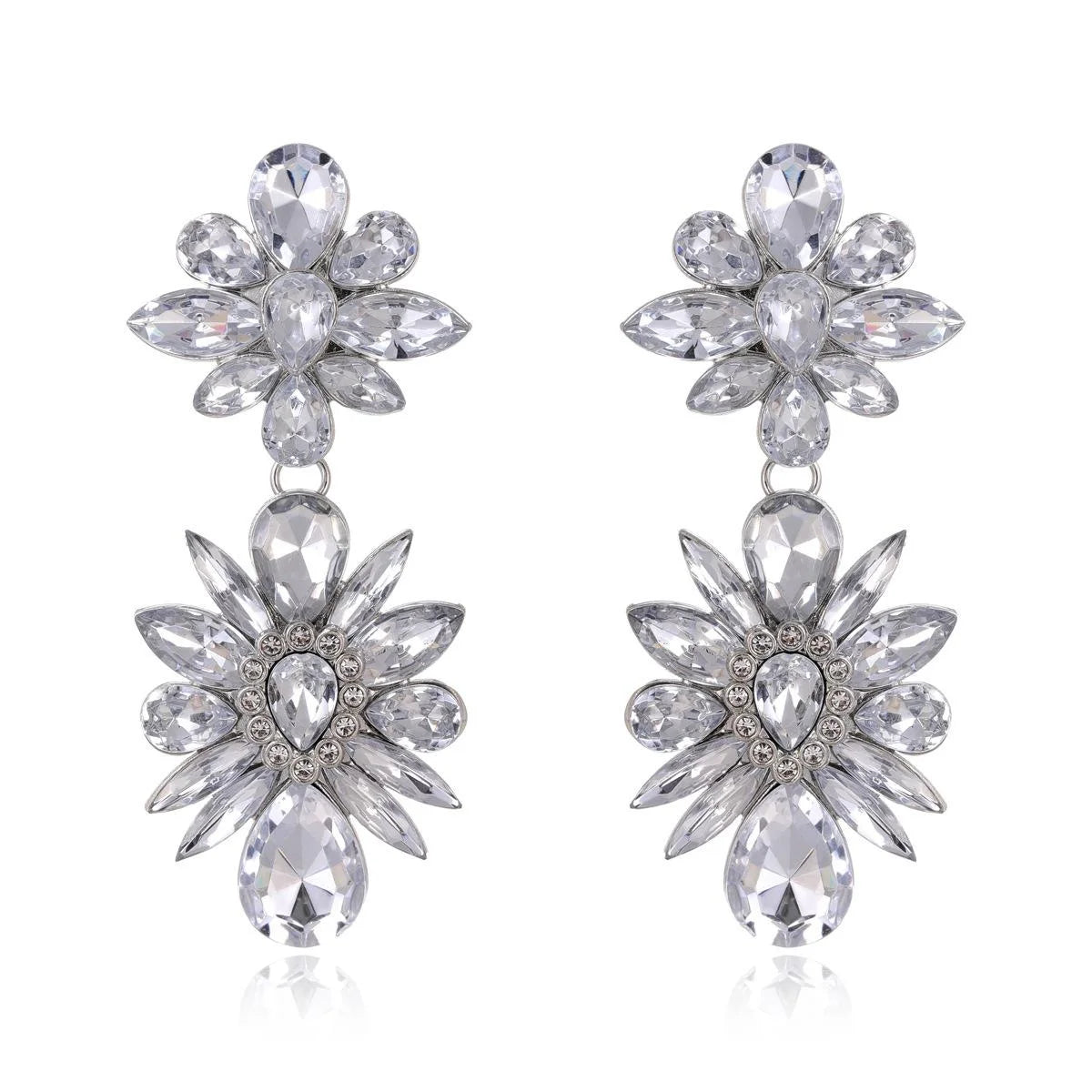 Luxury Purple Rhinestone Crystal Flower Alloy Drop Earrings For Women Wedding Party Banquet Jewelry Gift
