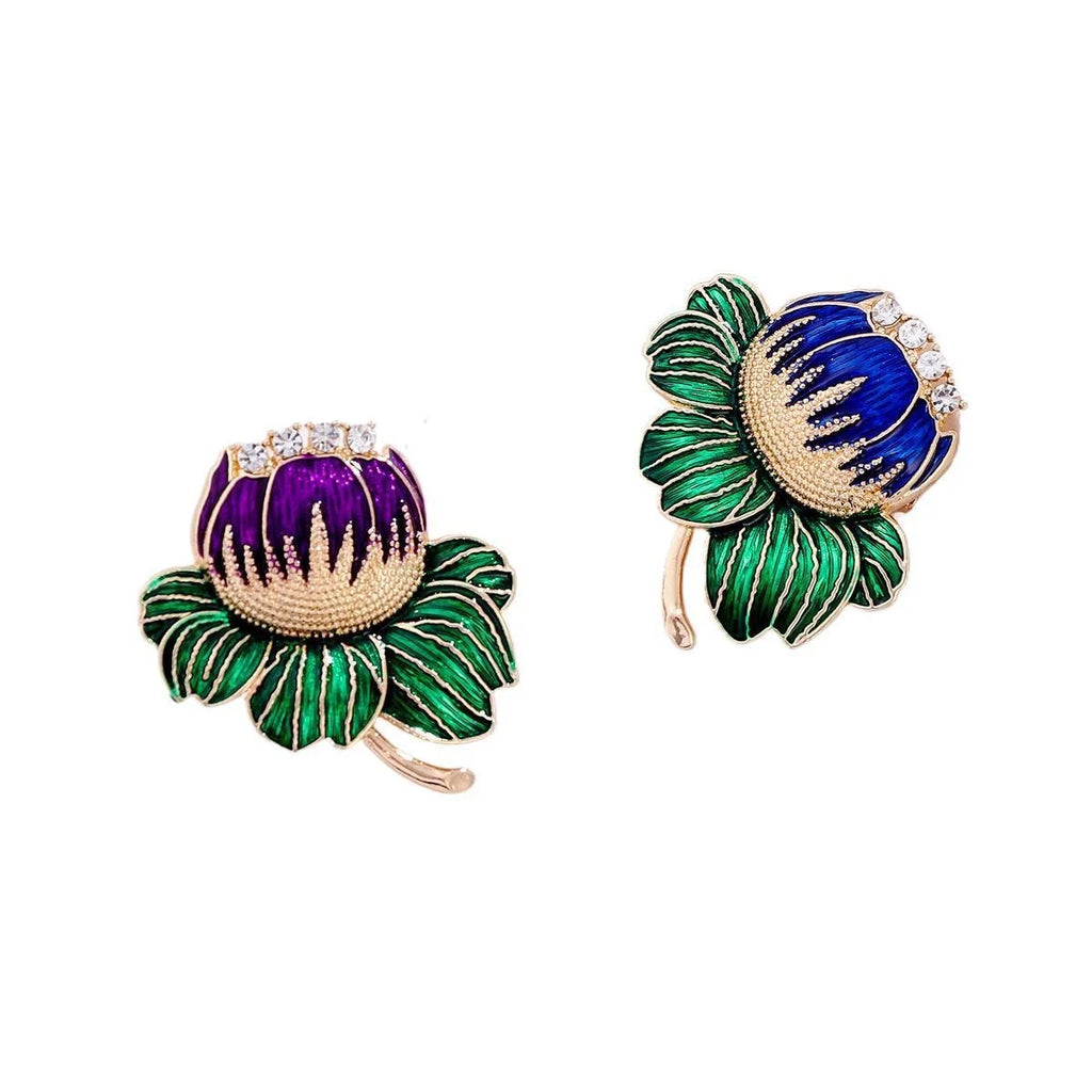 Luxury Enamel Lotus Flower Brooch With Rhinestones, Elegant Plant Lapel Pin Corsage Suit Accessory Gift