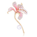 Elegant Purple Enamel Lily Flower Brooch With Pearl Accents, Luxury Lapel Pin Corsage Gift