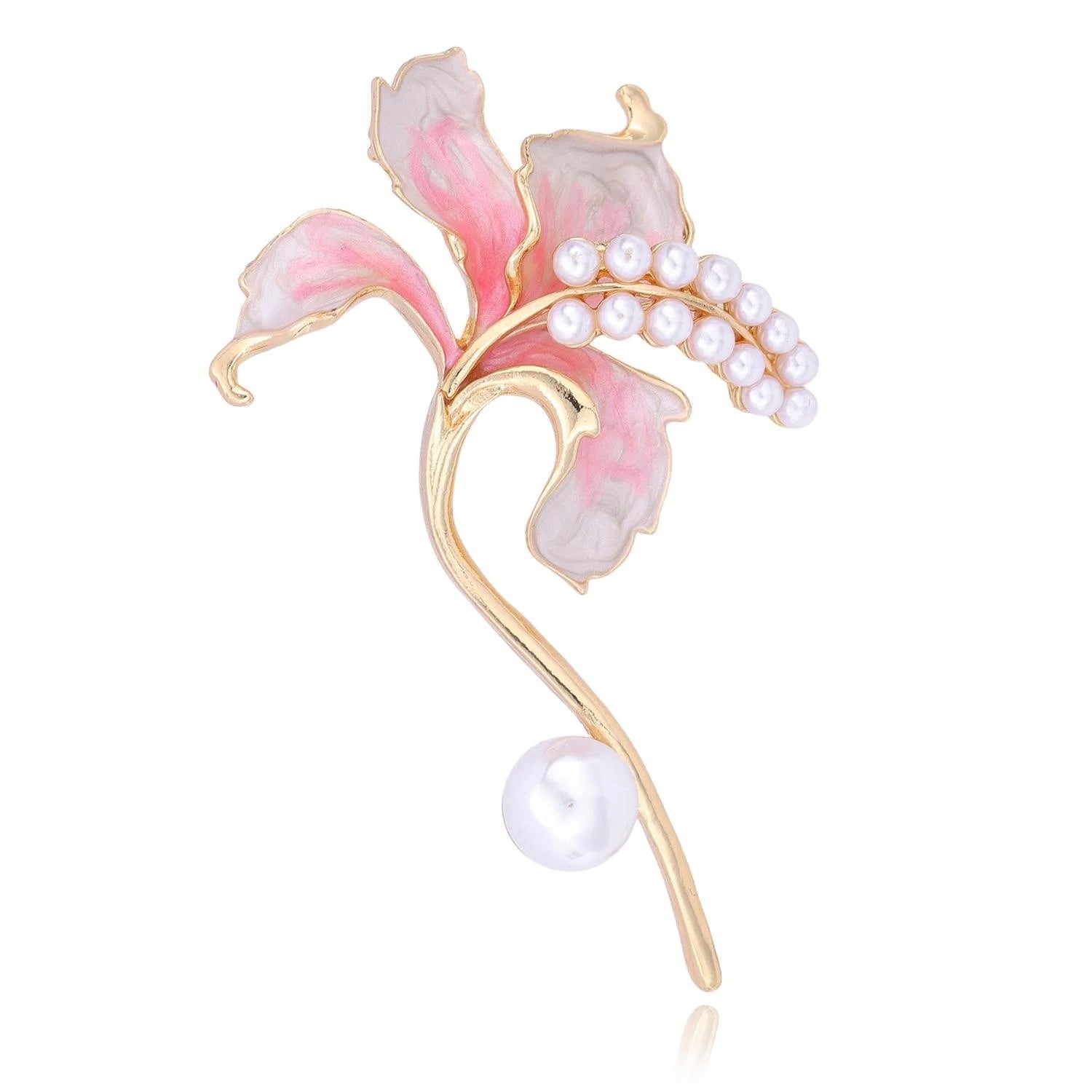 Elegant Purple Enamel Lily Flower Brooch With Pearl Accents, Luxury Lapel Pin Corsage Gift