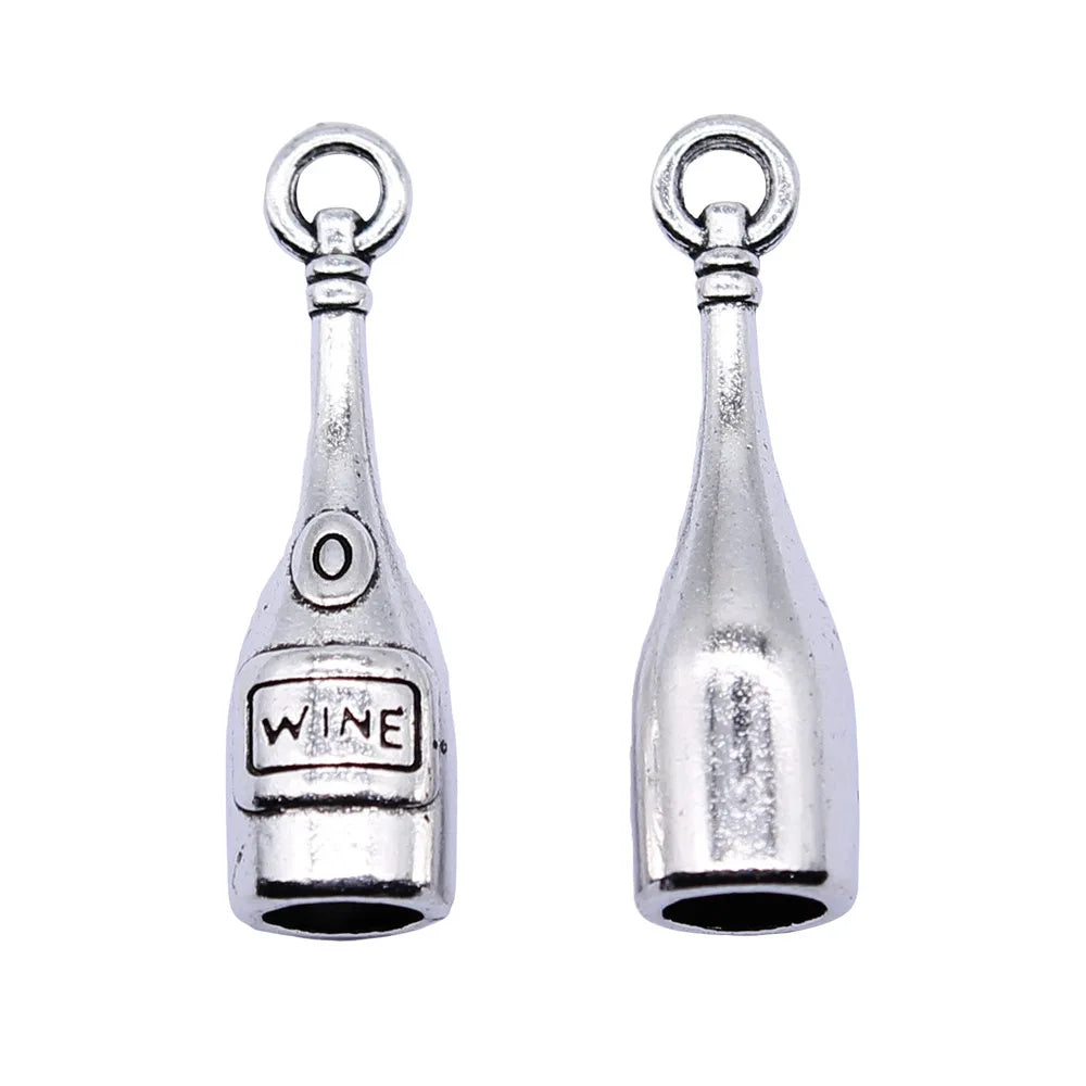8x27mm 2.5g Antique Silver Zinc Alloy 3D Wine Bottle Charm Pendant for DIY Bracelet Necklace Making