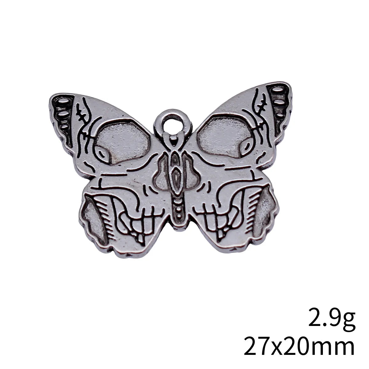 27x20mm 2.9g Antique Silver Zinc Alloy Skull Butterfly Charm Pendant for Gothic DIY Jewelry Making