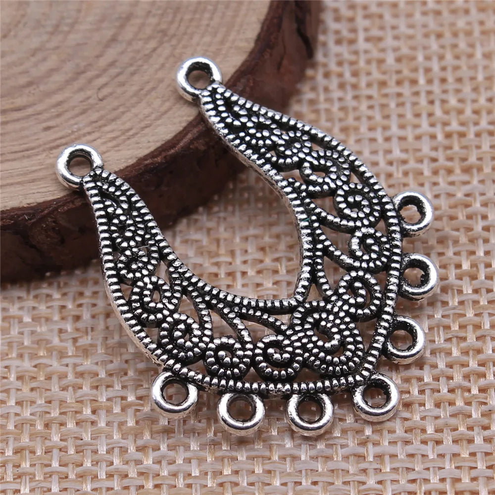 36x30mm 3.5g Antique Silver Zinc Alloy Vintage Hollow Earring Connector Charms for DIY Earrings