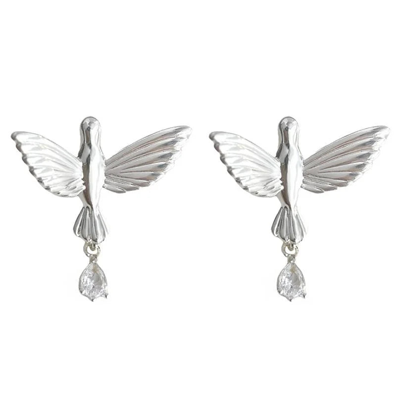 Original Designer Copper Zircon Bird Stud Earrings, Niche Style Jewelry