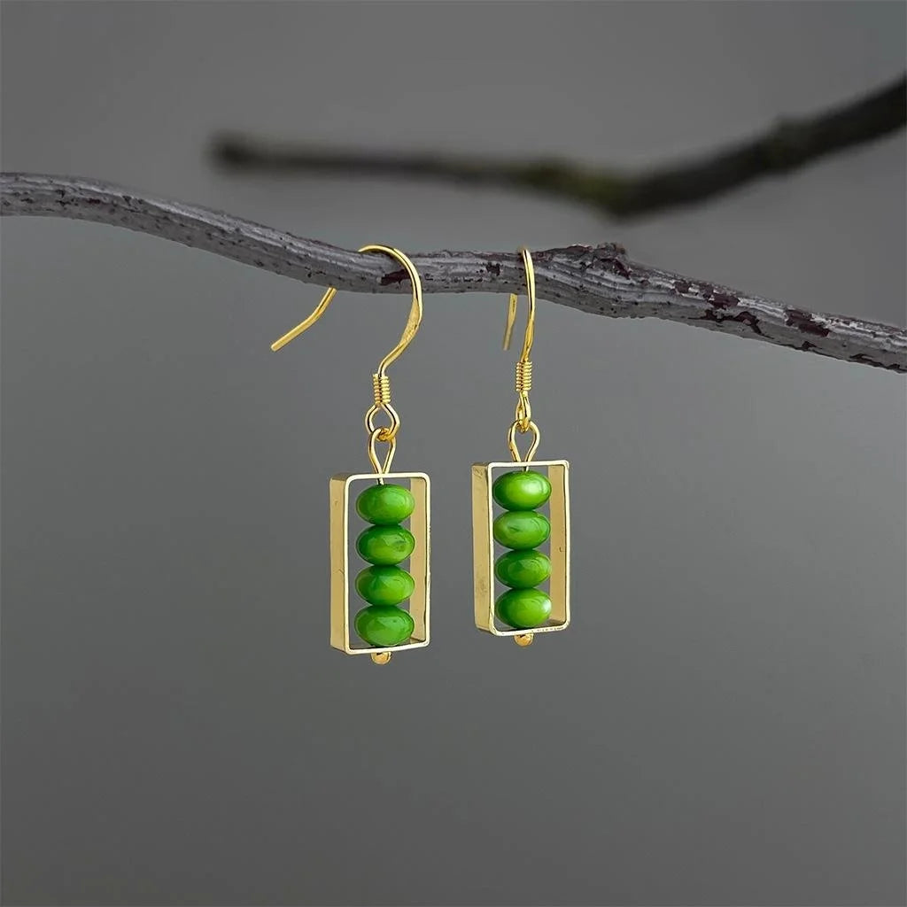 Forest Style Green Shell Beaded Drop Earrings Handmade New Chinese Geometric Dangle Jewelry