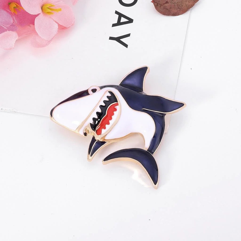 Cute Cartoon Shark Enamel Alloy Brooch Creative Ocean Animal Lapel Pin Corsage Suit Accessory Gift