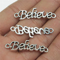 36x10mm 1.5g Antique Silver Zinc Alloy Believe Word Connector Charm for DIY Bracelet Jewelry Making