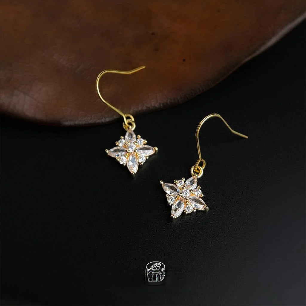 Copper Ice Flower Star Zircon Drop Earrings Light Luxury Floral Geometric Women's Jewelry