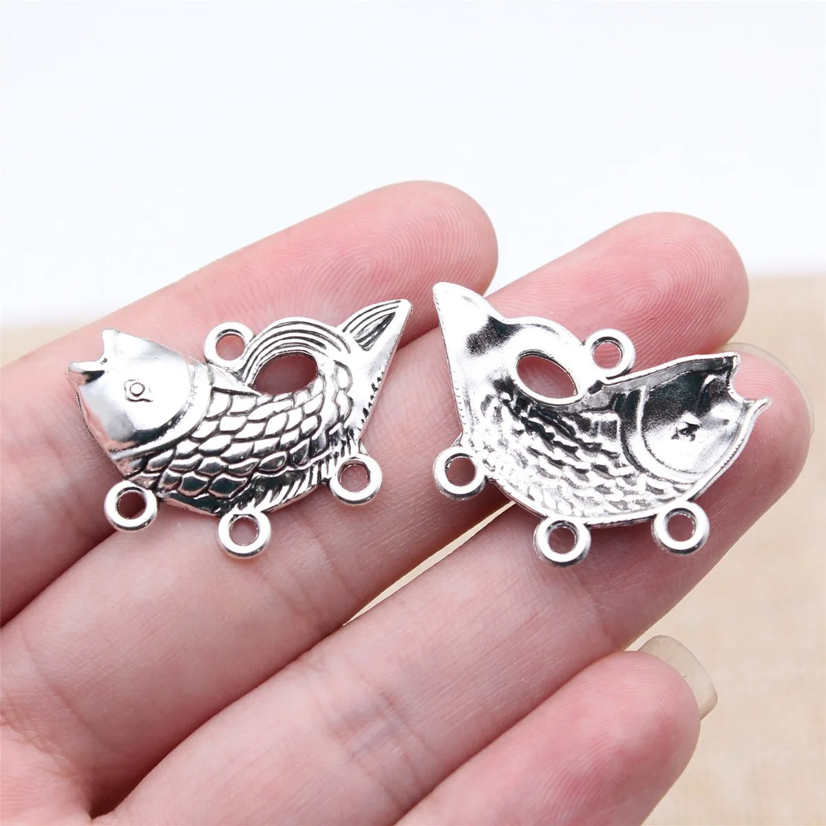 29x21mm 2.3g Antique Silver Zinc Alloy Koi Fish Connector Charm for DIY Earring Jewelry Making