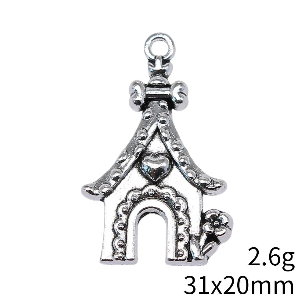 31x20mm 2.6g Zinc Alloy Dog House Charm Pendant for Cute Animal Theme Necklace Bracelet Making