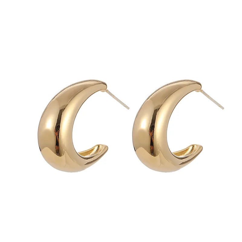 Vintage Gold Alloy U Shape Spiral Hoop Stud & Clip On No Piercing French Minimalist Earrings