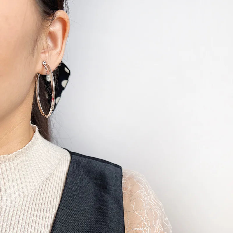 Luxury Twisted Silver Alloy Oversized Round Hoop Stud & Clip On No Piercing Statement Earrings