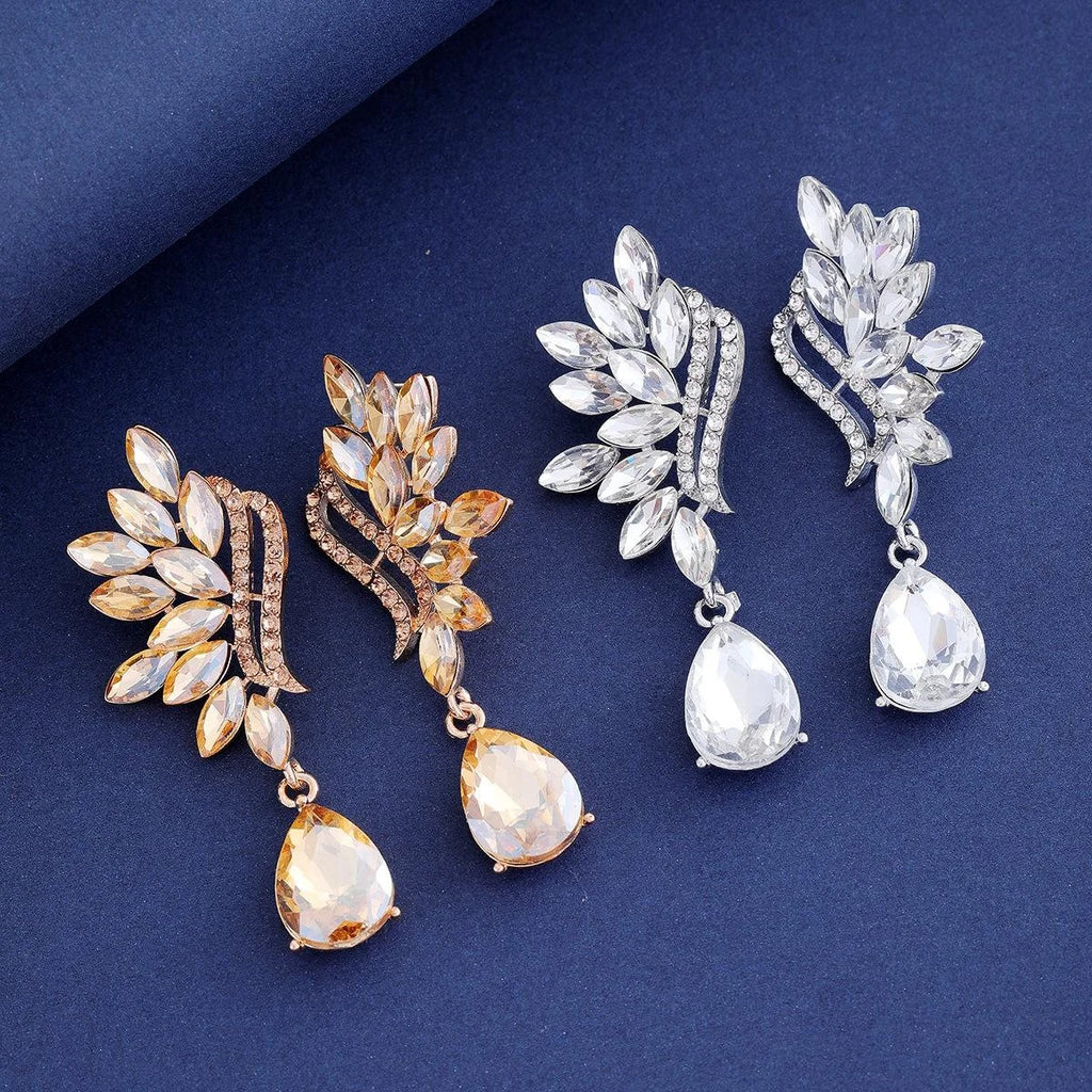 Luxury Champagne Crystal Leaf Drop Earrings With Rhinestone Teardrop Dangle For Wedding Banquet Party