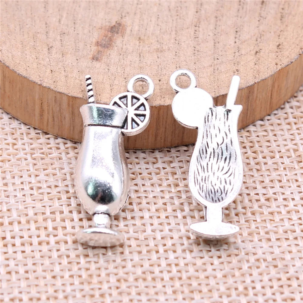 12x28mm 2.2g Antique Silver Zinc Alloy Cup of Lemon Juice Charm Pendant for DIY Jewelry Making