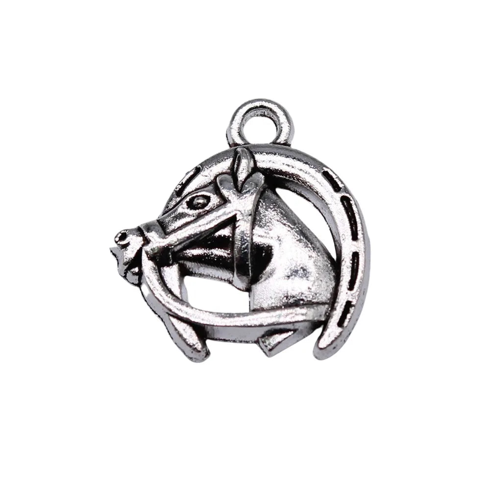 17x15mm 1.5g Multicolor Zinc Alloy Horseshoe Horse Head Charm Pendant for DIY Jewelry Making