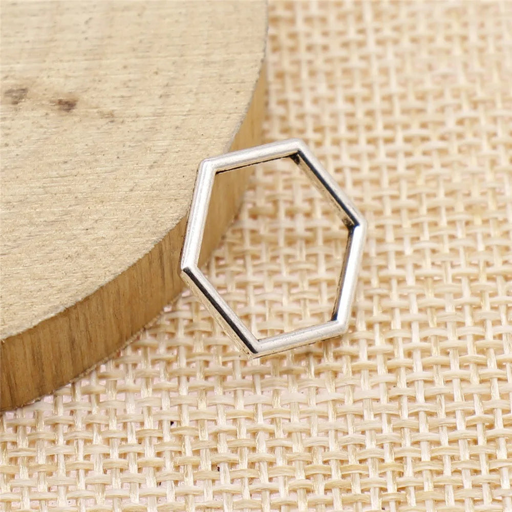 15x15mm 0.5g Antique Silver Zinc Alloy Hexagon Honeycomb Charm Pendant for Necklace Bracelet Making