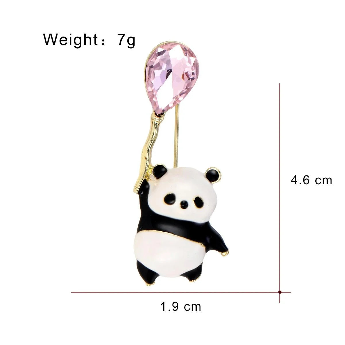 Cute Enamel Panda Holding Pink Rhinestone Balloon Brooch, Gold Tone Alloy Lapel Pin Corsage Gift