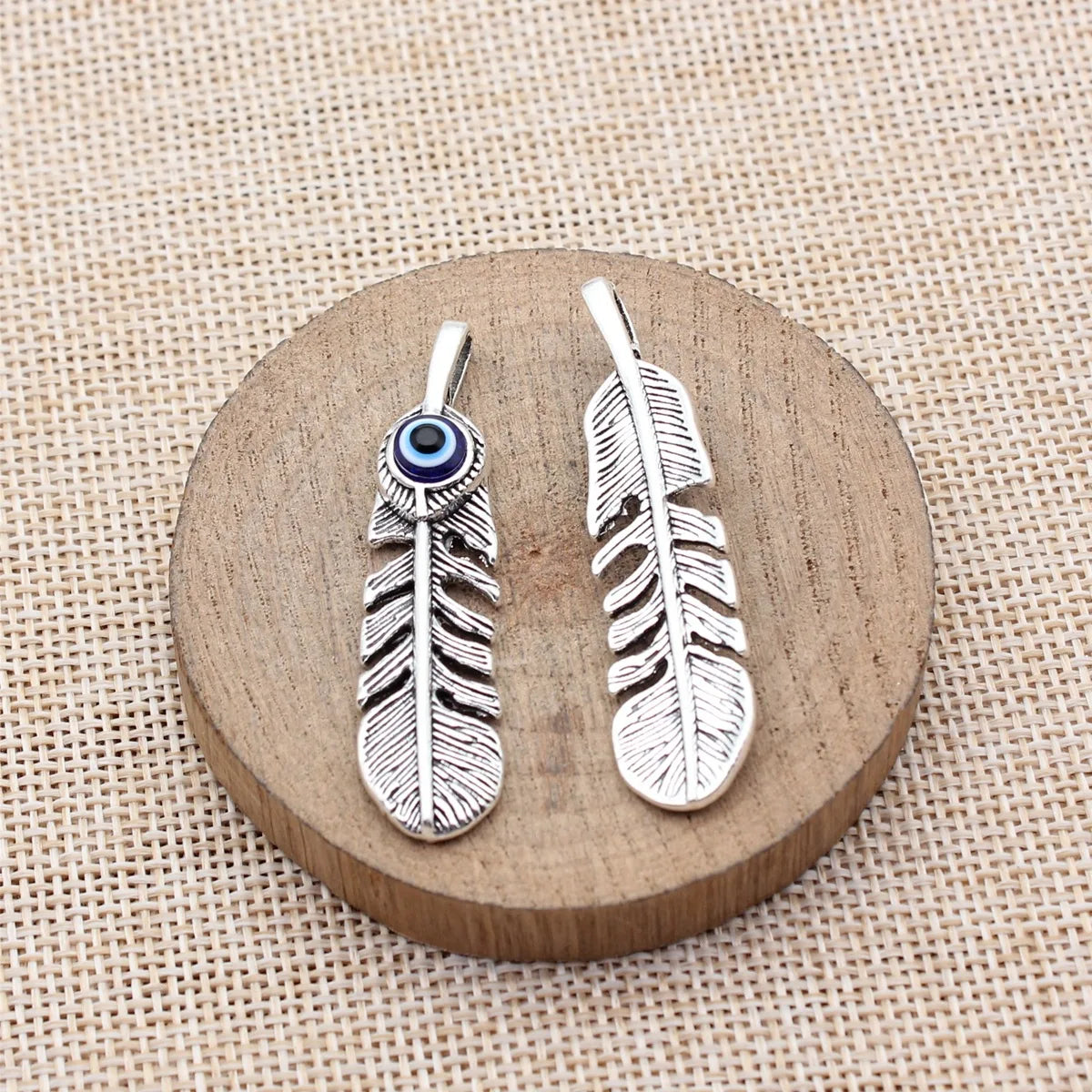 48x12mm 5.2g Antique Silver Zinc Alloy Evil Eye Feather Charm Pendant for Necklace Earring DIY